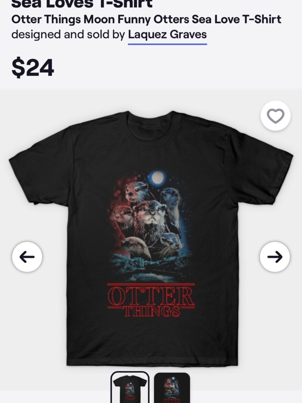 Gildan Black Tee with Red and Blue Otter Graphic